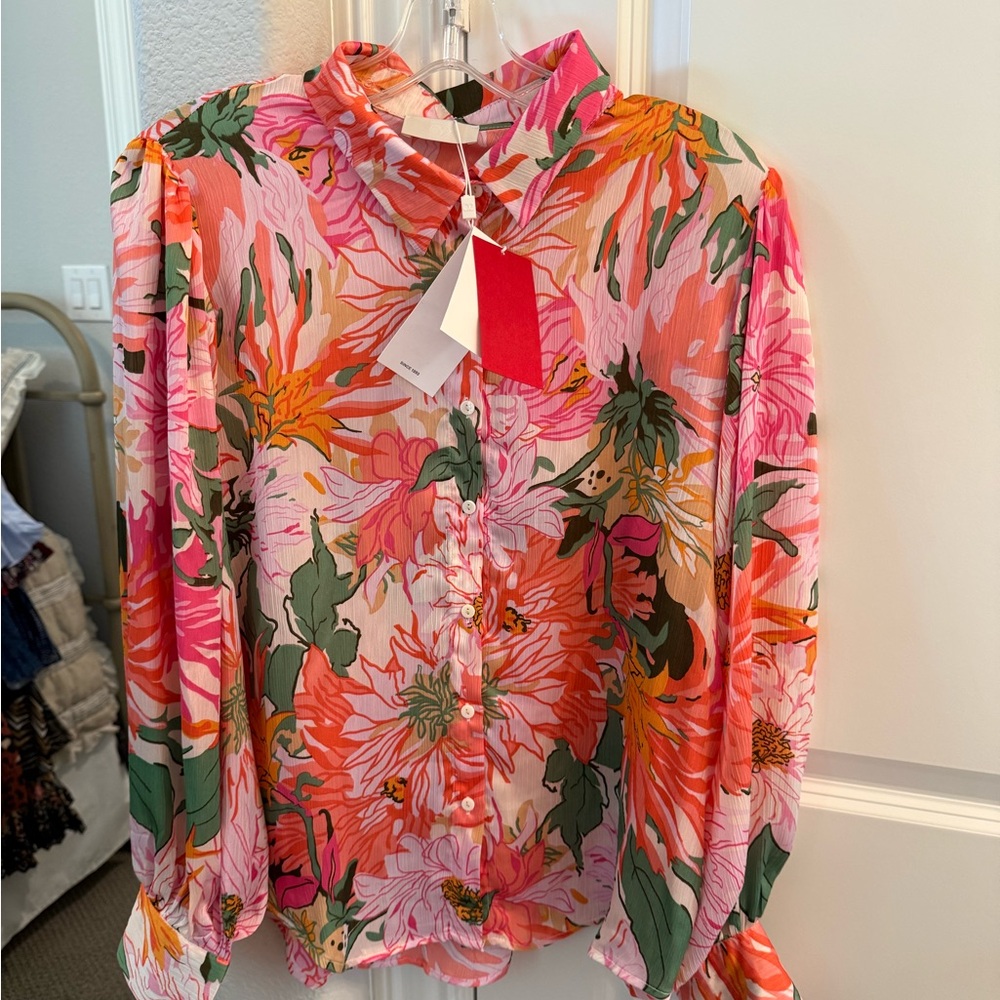 Q2 Pink and Green Floral Blouse